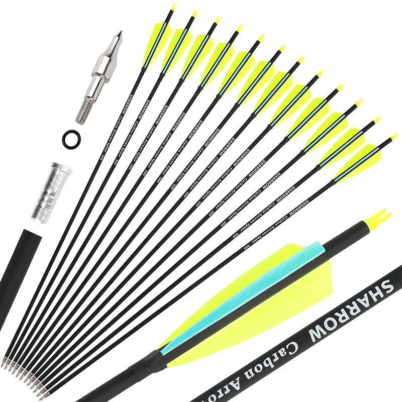 12pcs True Feather Mixed Carbon Arrows Outdoor Shooting Hunting ID6.2mm SP500 Carbon Arrows